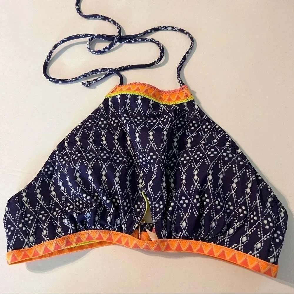 Victoria's Secret Halter Tie Swim Top Bikini Printed Tribal Blue Orange Padded S